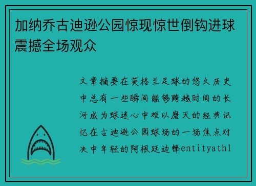 加纳乔古迪逊公园惊现惊世倒钩进球震撼全场观众 加纳乔古迪逊公园惊现惊世倒钩进球震撼全场观众
